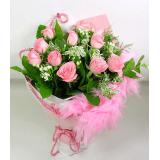 鲜花:粉玫瑰19枝，栀子叶，粉色、手柔纸单面包装