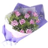 鲜花:10枝粉色多头百合,米兰，卷边包装纸包装.彩色丝带打结