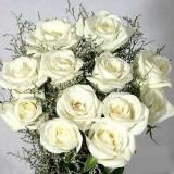 鲜花:多头白香水百合3枝，情人草间插，紫色手柔纸圆形包装