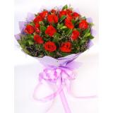 鲜花:红色玫瑰19枝+绿叶+情人草 手揉纸圆形包装