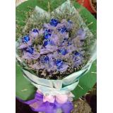 鲜花:蓝玫瑰15枝，单枝包装，情人草间插，手柔纸单面包装（此花需提前预定）