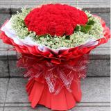爱你一生一世:99枝彩玫瑰，丰满配花，沙网内衬，绵纸圆形包装。（材料特殊，需提前订购）